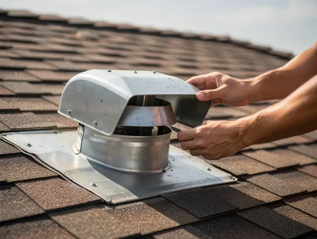 Diamond Bar Dryer Vent Cleaning certified technician safely cleaning a roof-mounted dryer vent in Diamond Bar