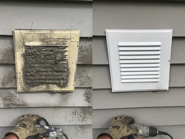 Diamond Bar Dryer Vent Cleaning technician installing high-quality dryer vent cover at a residential property in Diamond Bar