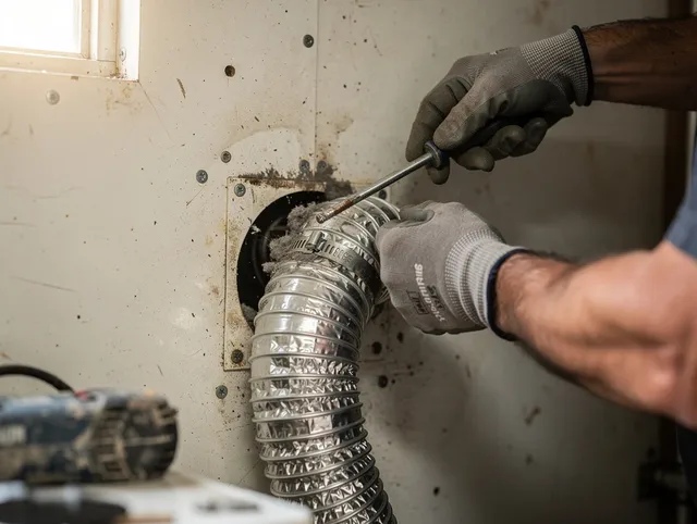 Diamond Bar Dryer Vent Cleaning technician performing precise dryer vent hose installation in Diamond Bar